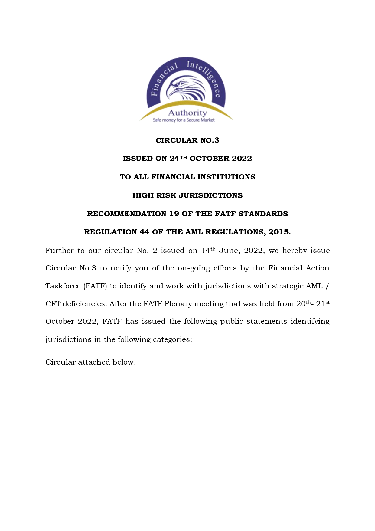 Circular No.3 High Risk Jurisdictions