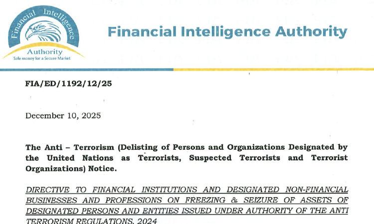 Directive on Freezing and Seizure of Assets of Designated Persons and Entities