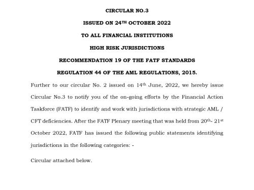 Circular No.3 High Risk Jurisdictions