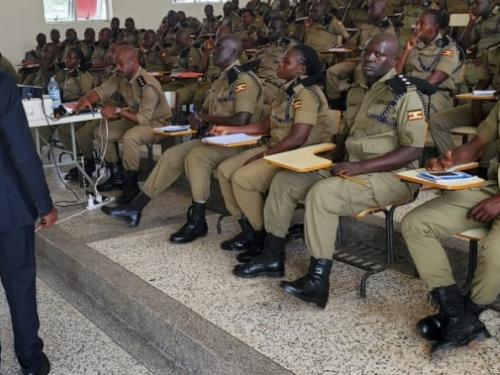 Mr. David Ngobi-Mgr.Compliance and Inspection training the 163 Senior Police Officers at Kabalye- Masindi