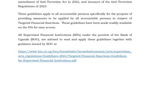 Issuance of Guidelines on Targeted Financial Sanctions